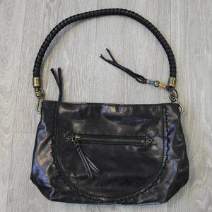 THE SAK INDIO BLACK LEATHER DEMI HOBO BAG